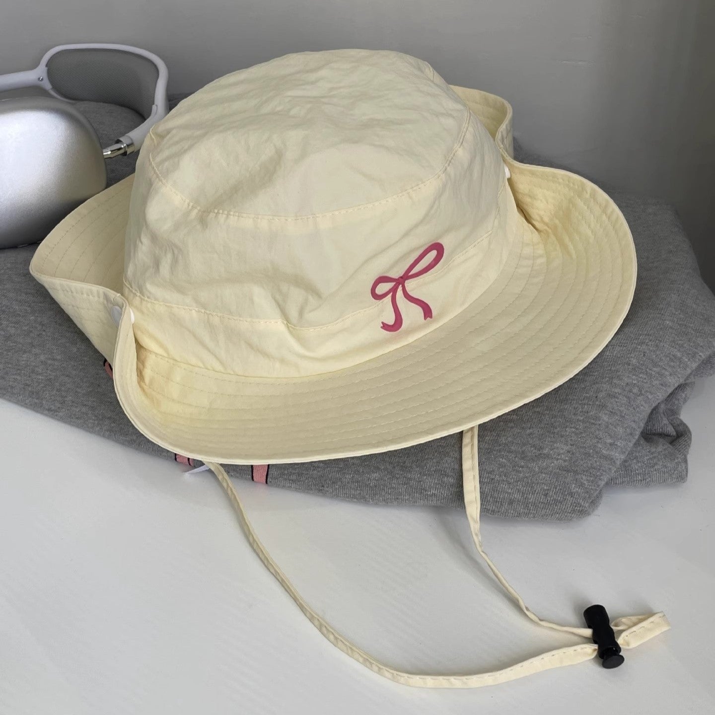 (Pre Order)Adults Summer Bow Embroidery Breathable Fisherman Hat