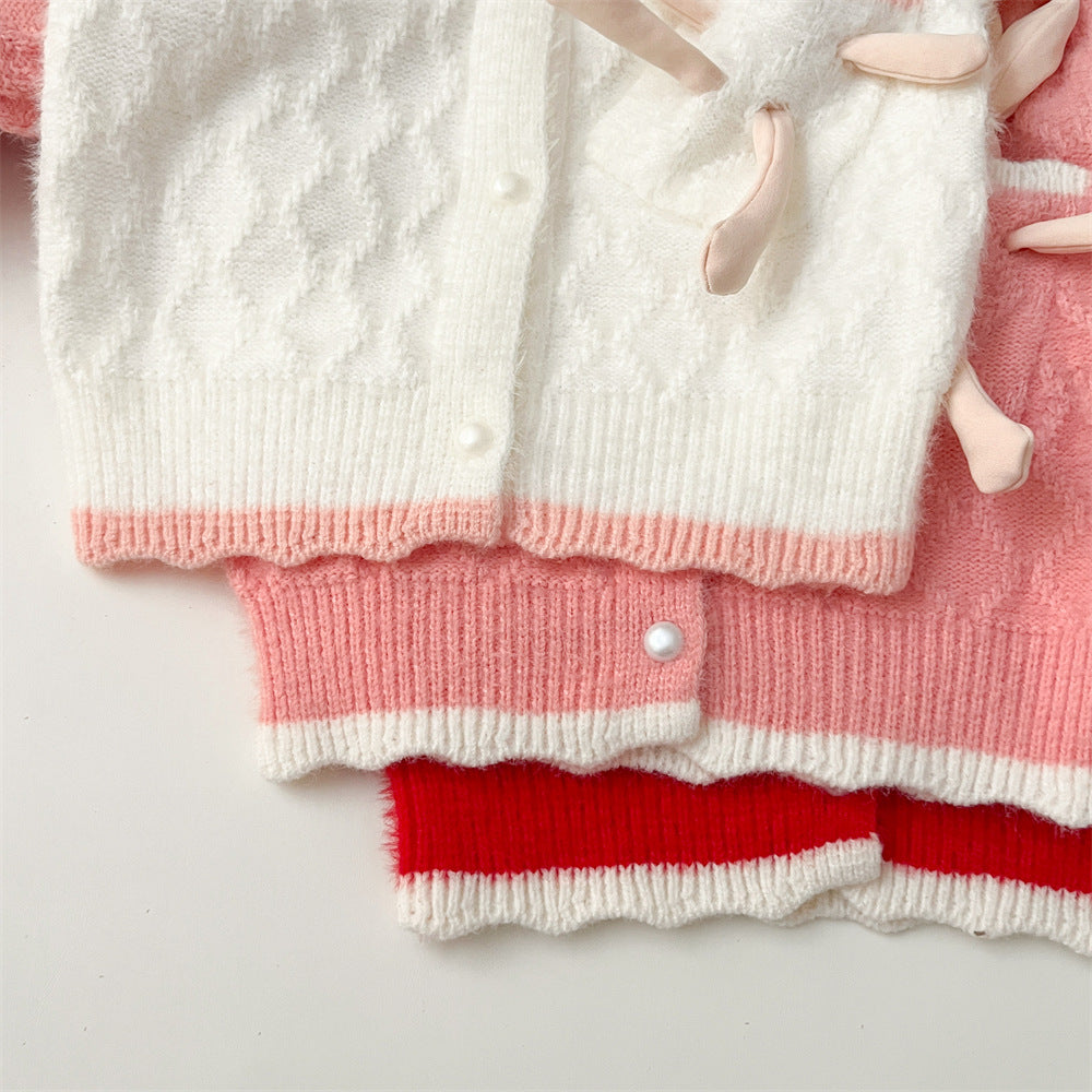(In Production)Girls Easter Bunny Sweater Cardigan