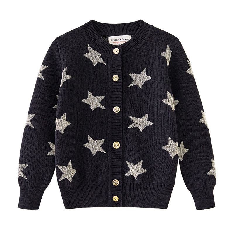 (Pre Order)Girls Star Jacquard Sweater Cardigan