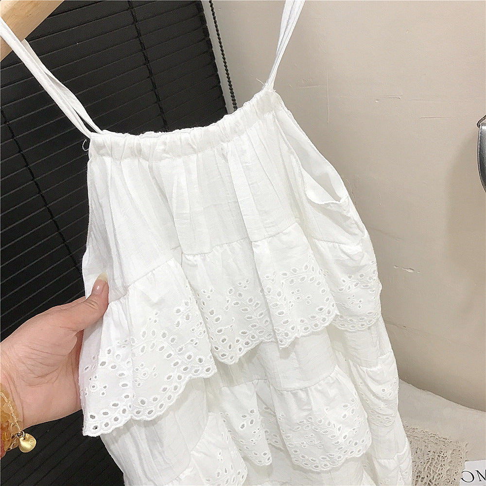 (In Production)Girls Spring&Summer White Slip Layered Dress