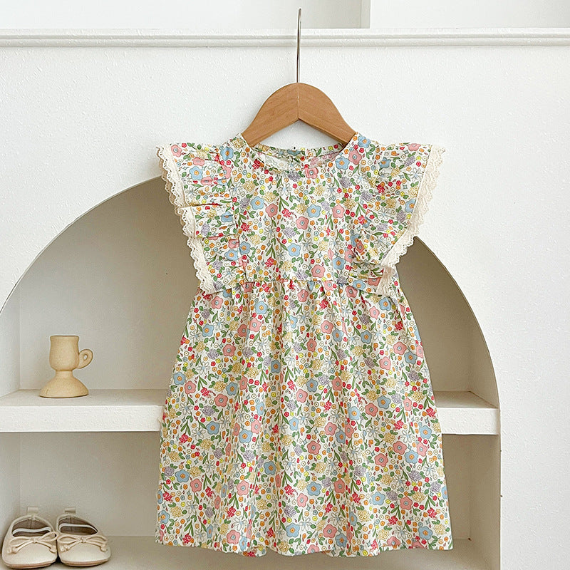 (In Production)Sisters Summer Floral Print Lace Dress&Romper