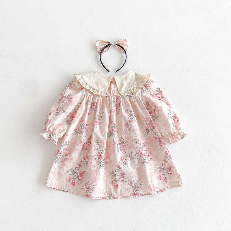 (In Production)Sisters Baby Collar Pink Floral Dress&Romper