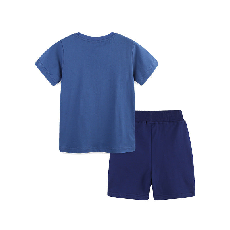 (In Production)Boys Spring&Summer Truck Embroidery Cotton Shorts Set