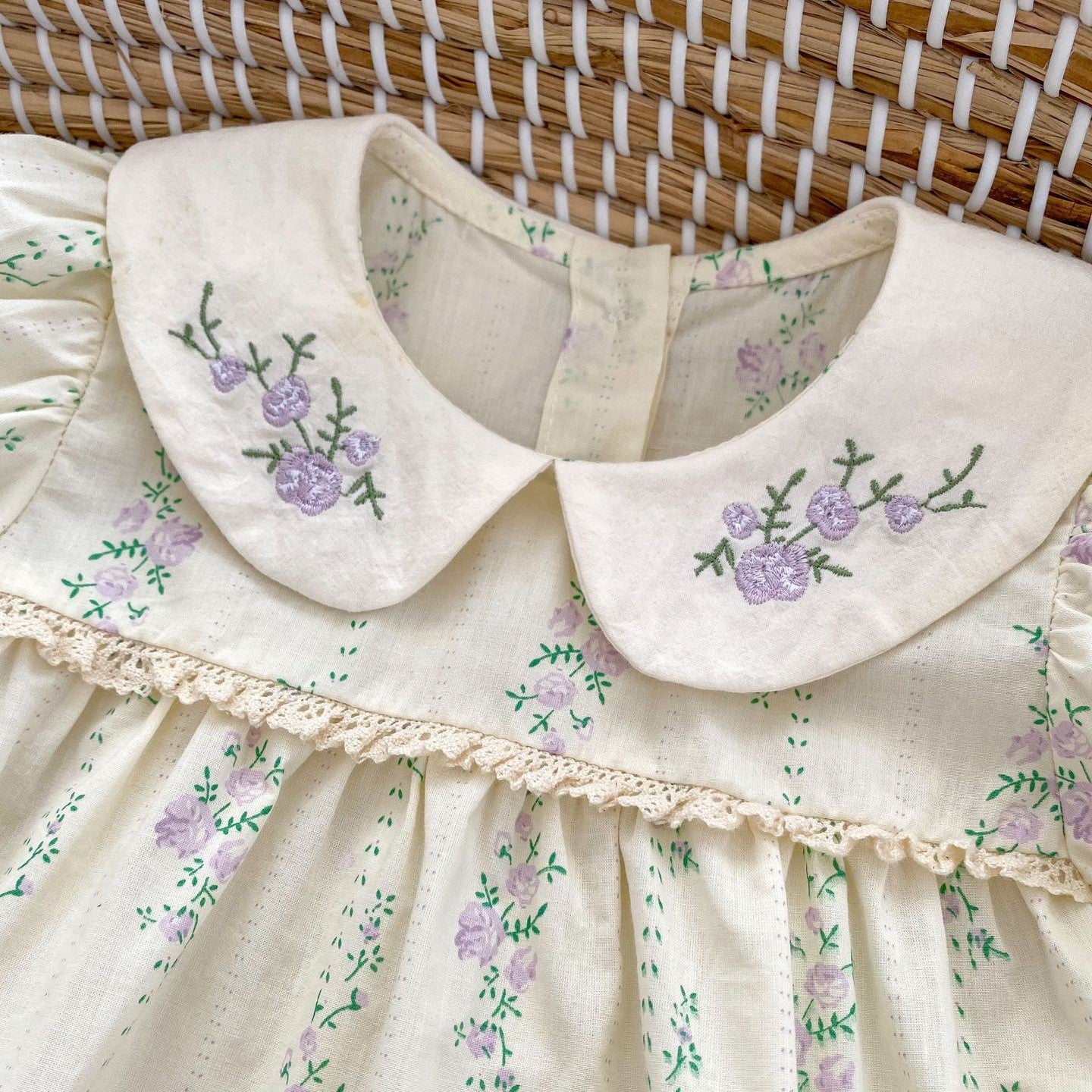(In Production)Girls Fall Floral Embroidery Romper