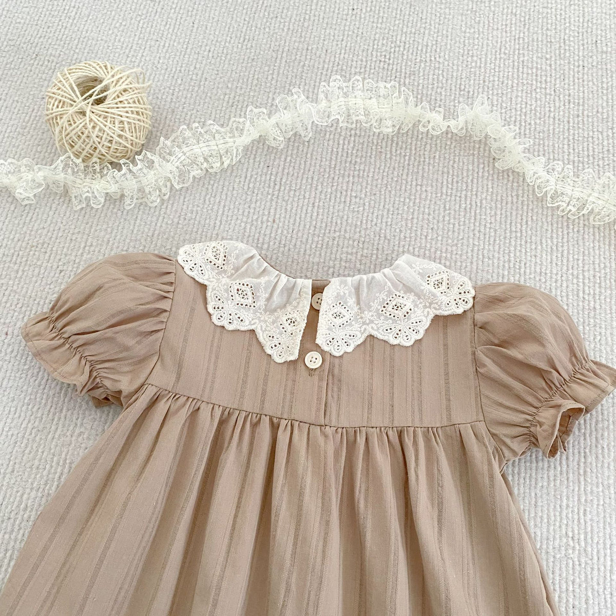(Pre Order 2 Weeks)Sisters Fall Brown Lace Ruffle Dress&Bloomer Set