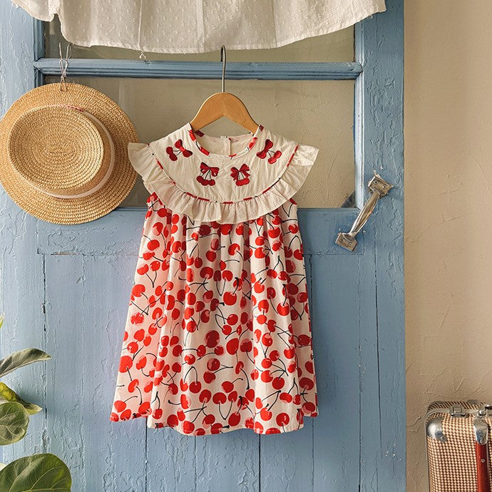 (In Production)Girls Spring&Summer Cherry Embroidery Dress
