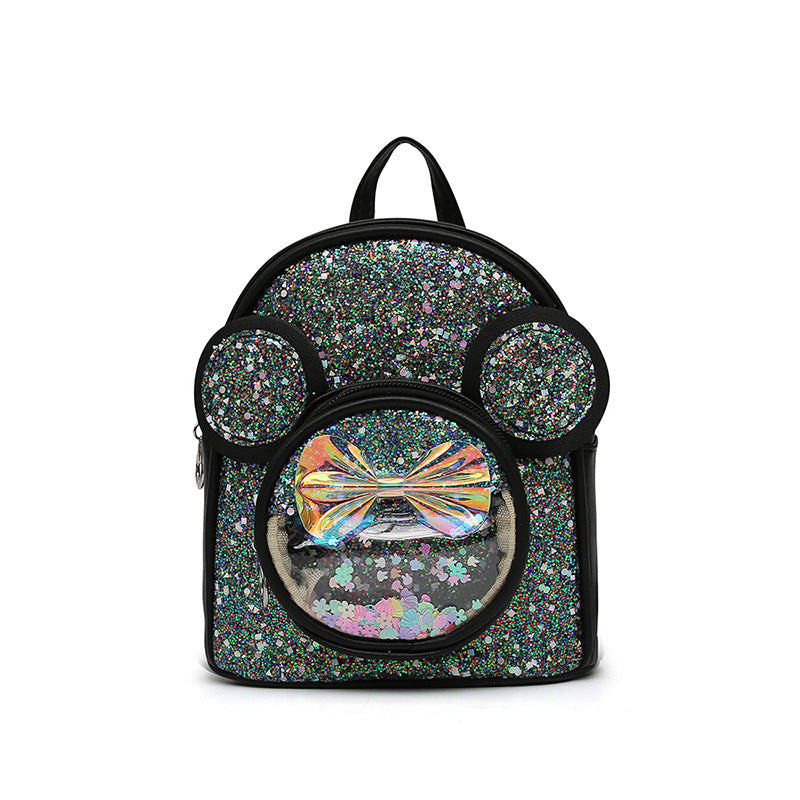 (Pre Order)Girls Bow Sequins PU Backpacks