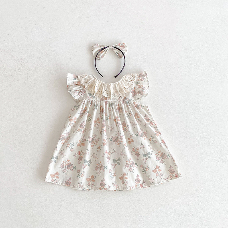 (In Production)Sisters Spring&Summer Floral Print Lace Dress,Romper