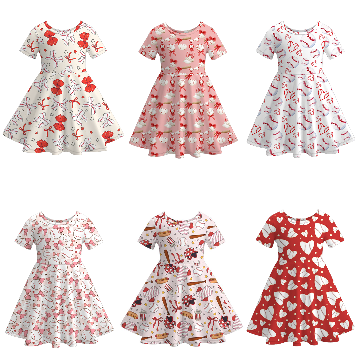 (Pre Order)Girls Spring and Summer Baseball Print Dress