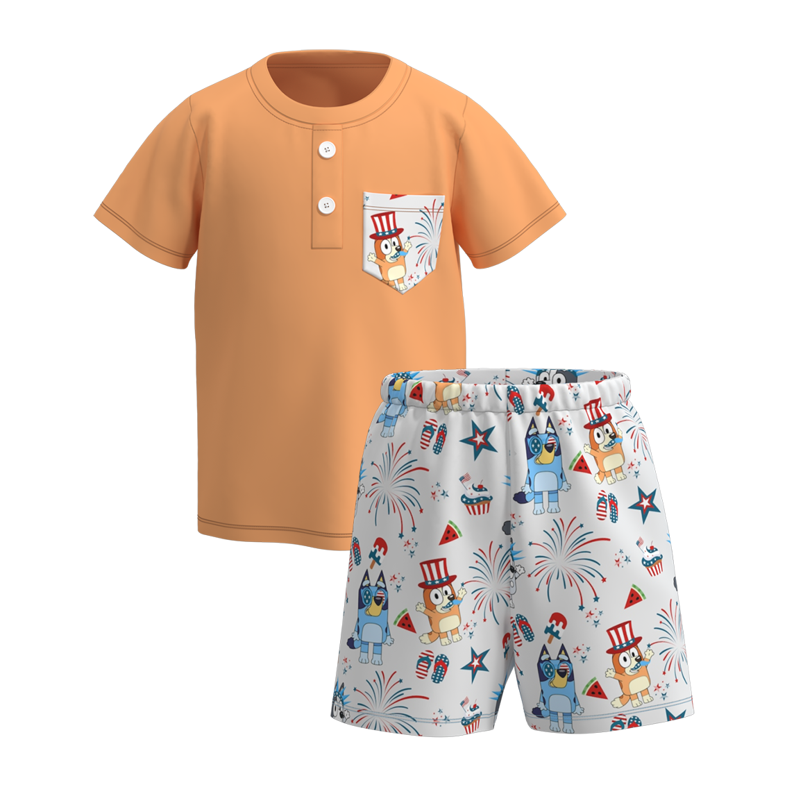 (Pre Order)Boys Summer Buley Print Pocket Short Set