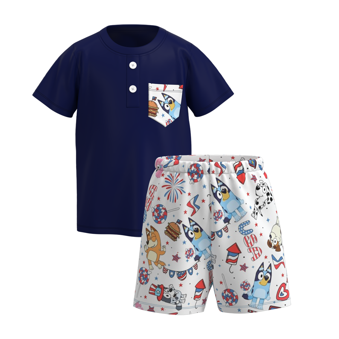 (Pre Order)Boys Summer Buley Print Pocket Short Set