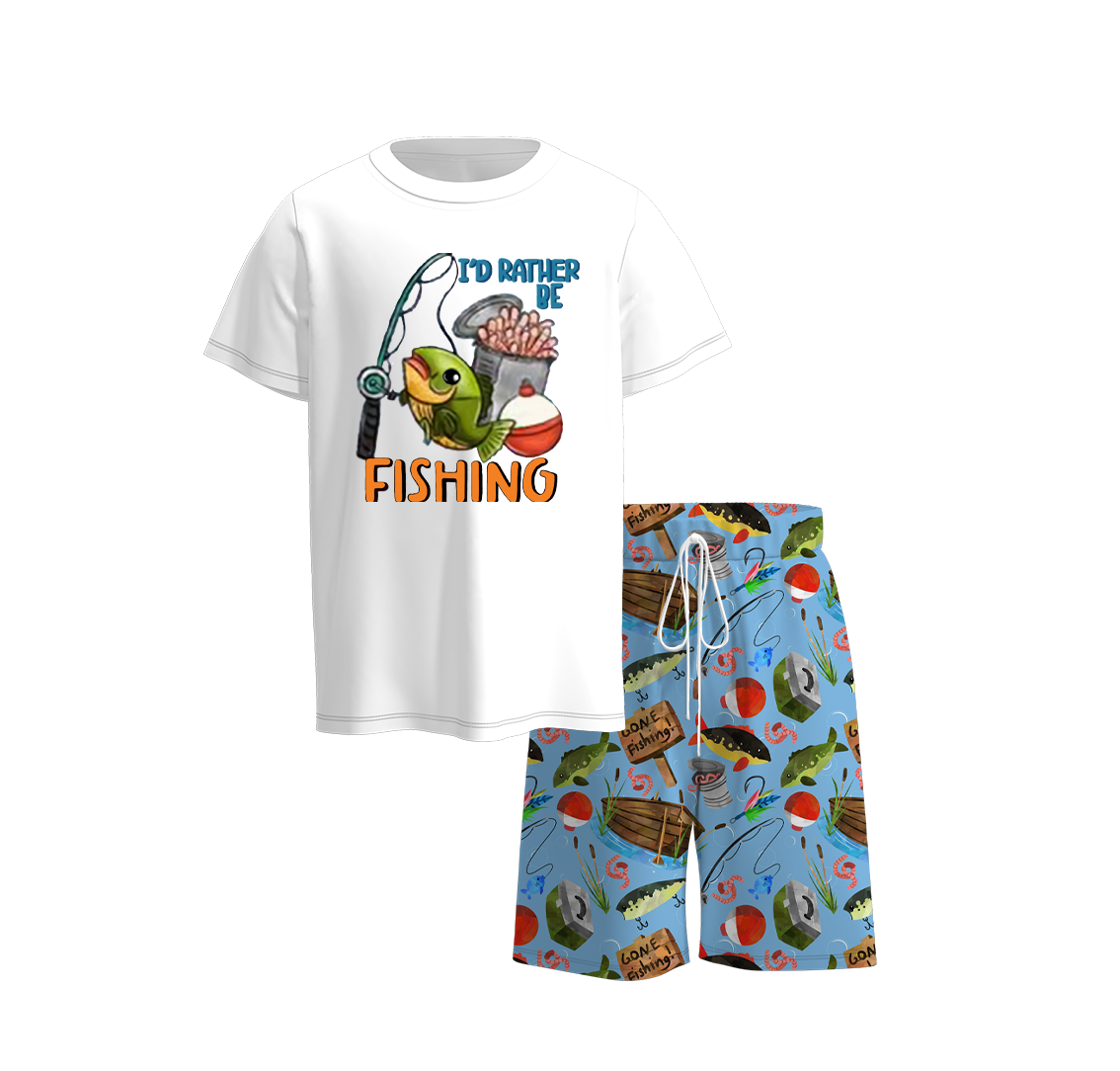 (Pre Order)Boys Summer Golf Fishing Print Short Set