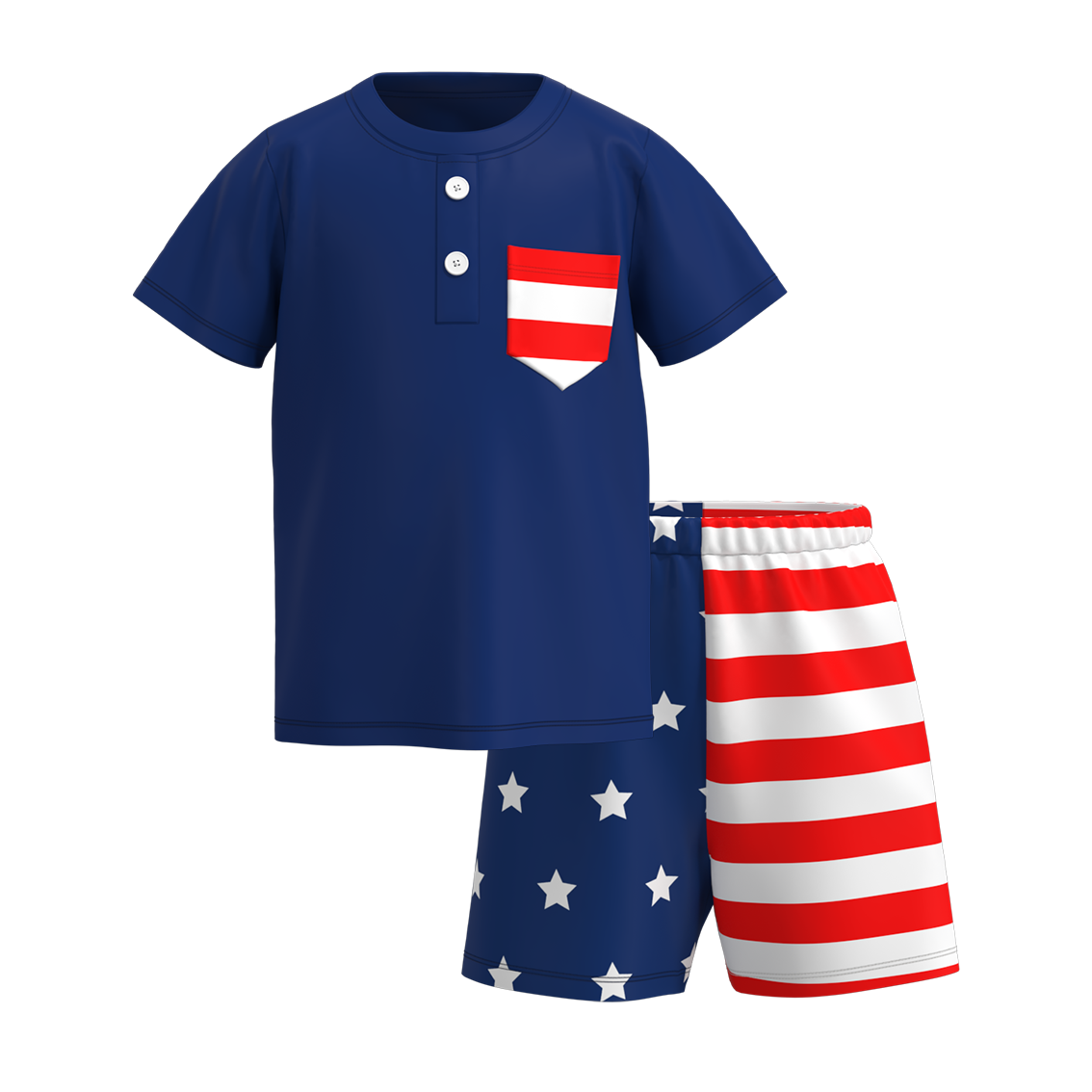 (Pre Order)Patriotic Boys Summer Pocket Print Short Set