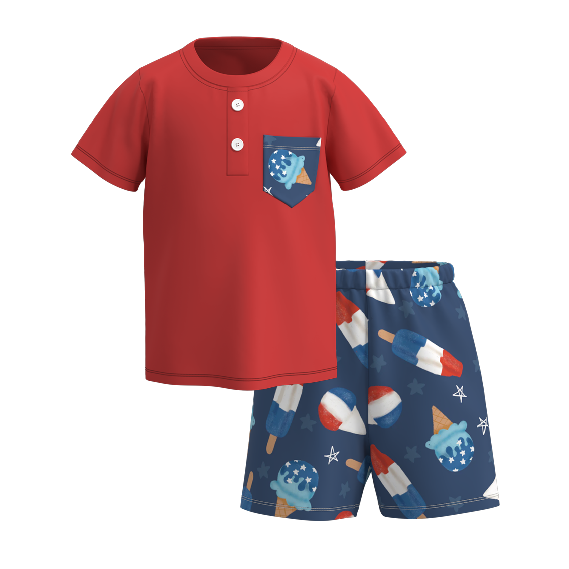 (Pre Order)Patriotic Boys Summer Pocket Print Short Set