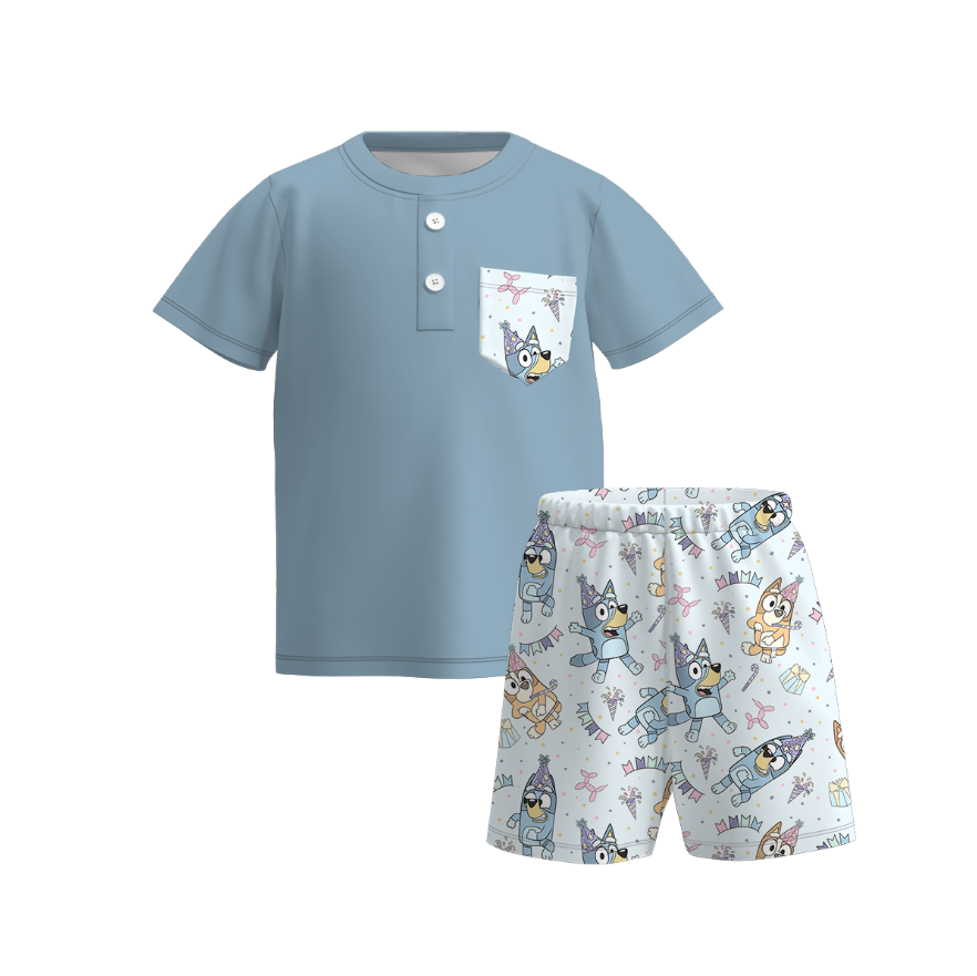 (Pre Order)Boys Summer Buley Print Pocket Short Set