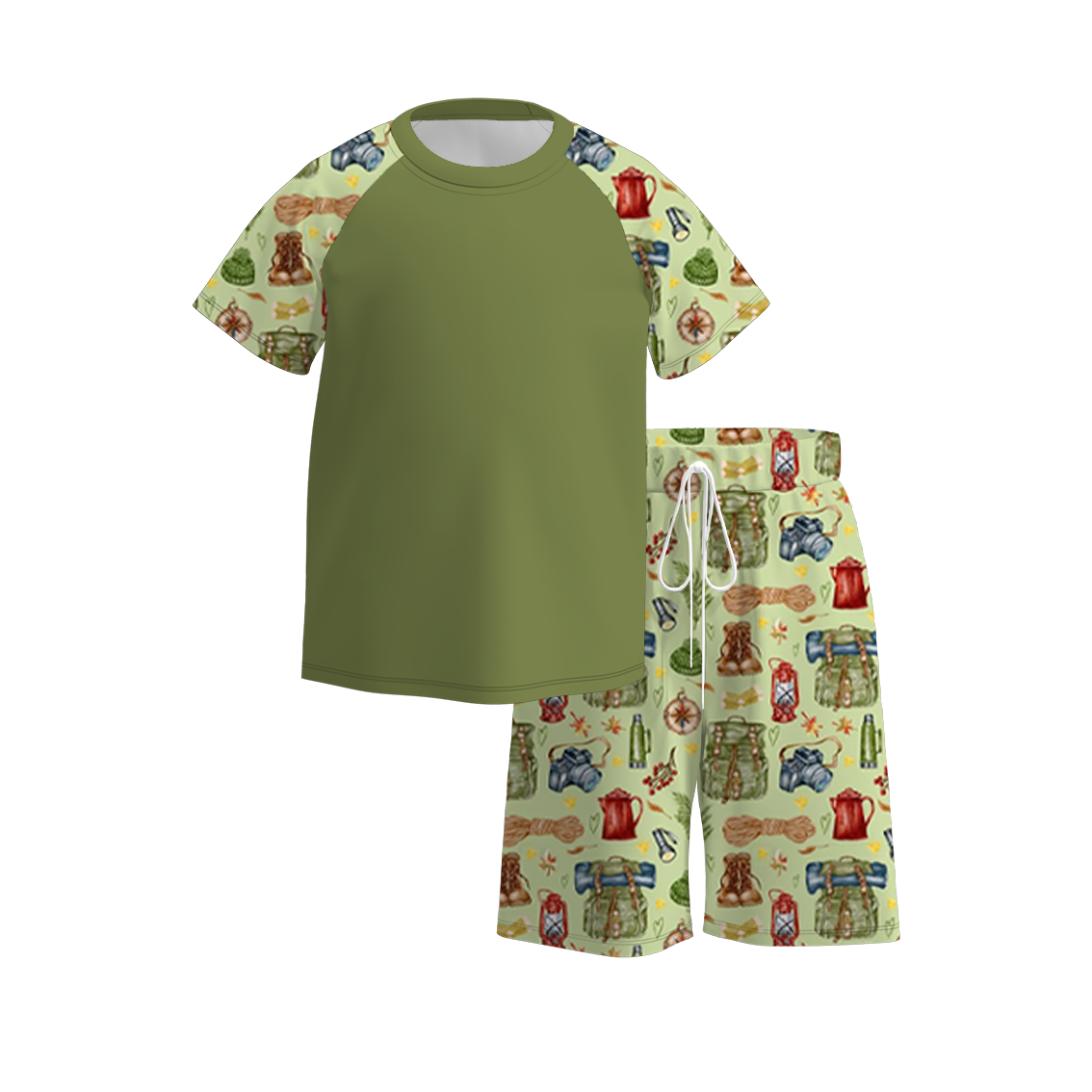 (Pre Order)Boys Summer Camping Print Short Set