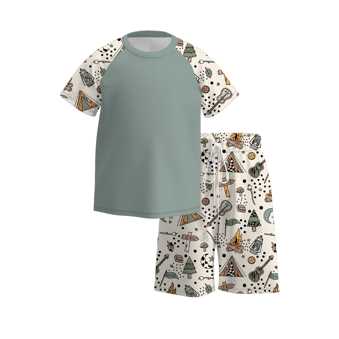 (Pre Order)Boys Summer Camping Print Short Set