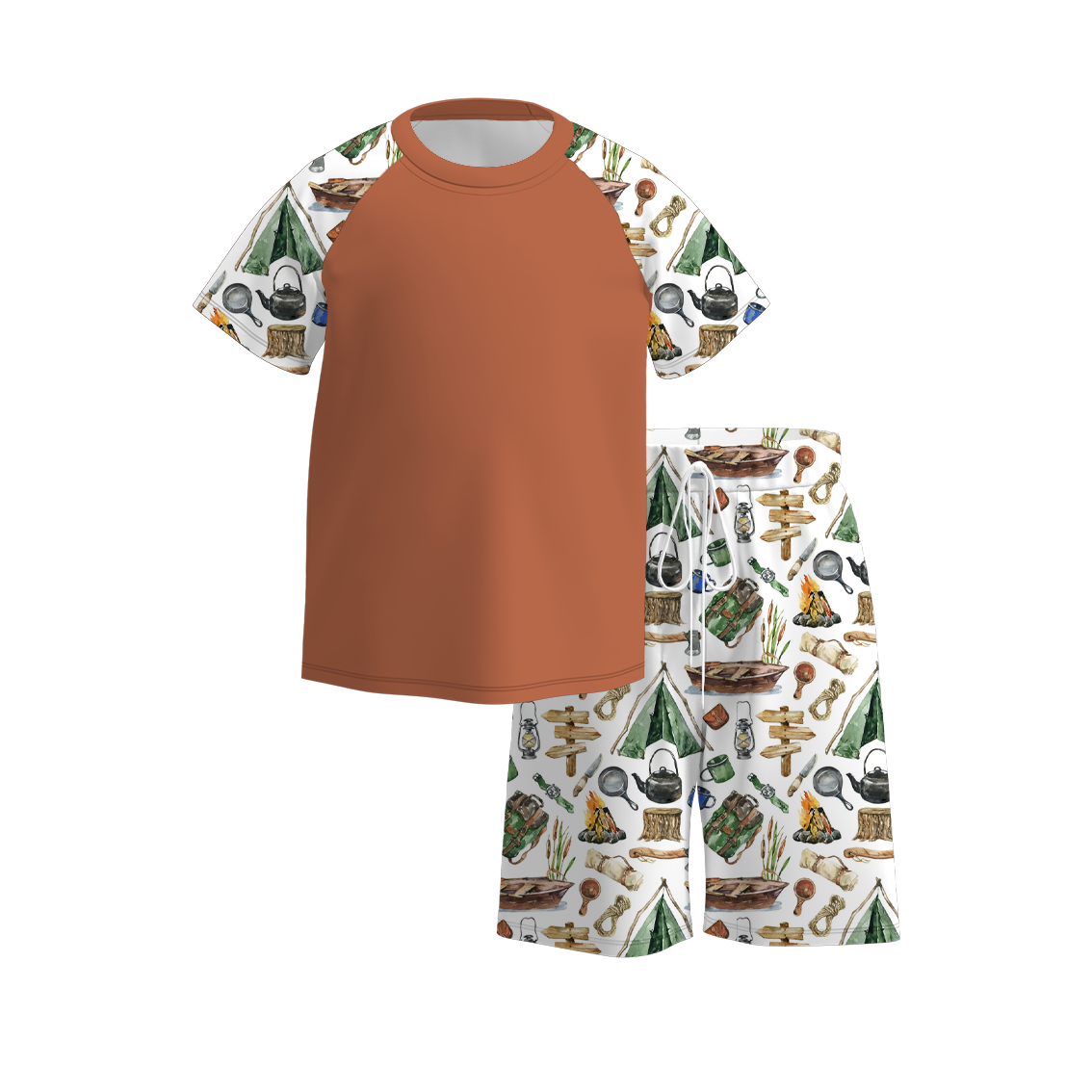 (Pre Order)Boys Summer Camping Print Short Set