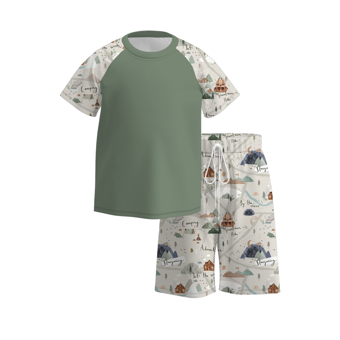 (Pre Order)Boys Summer Camping Print Short Set