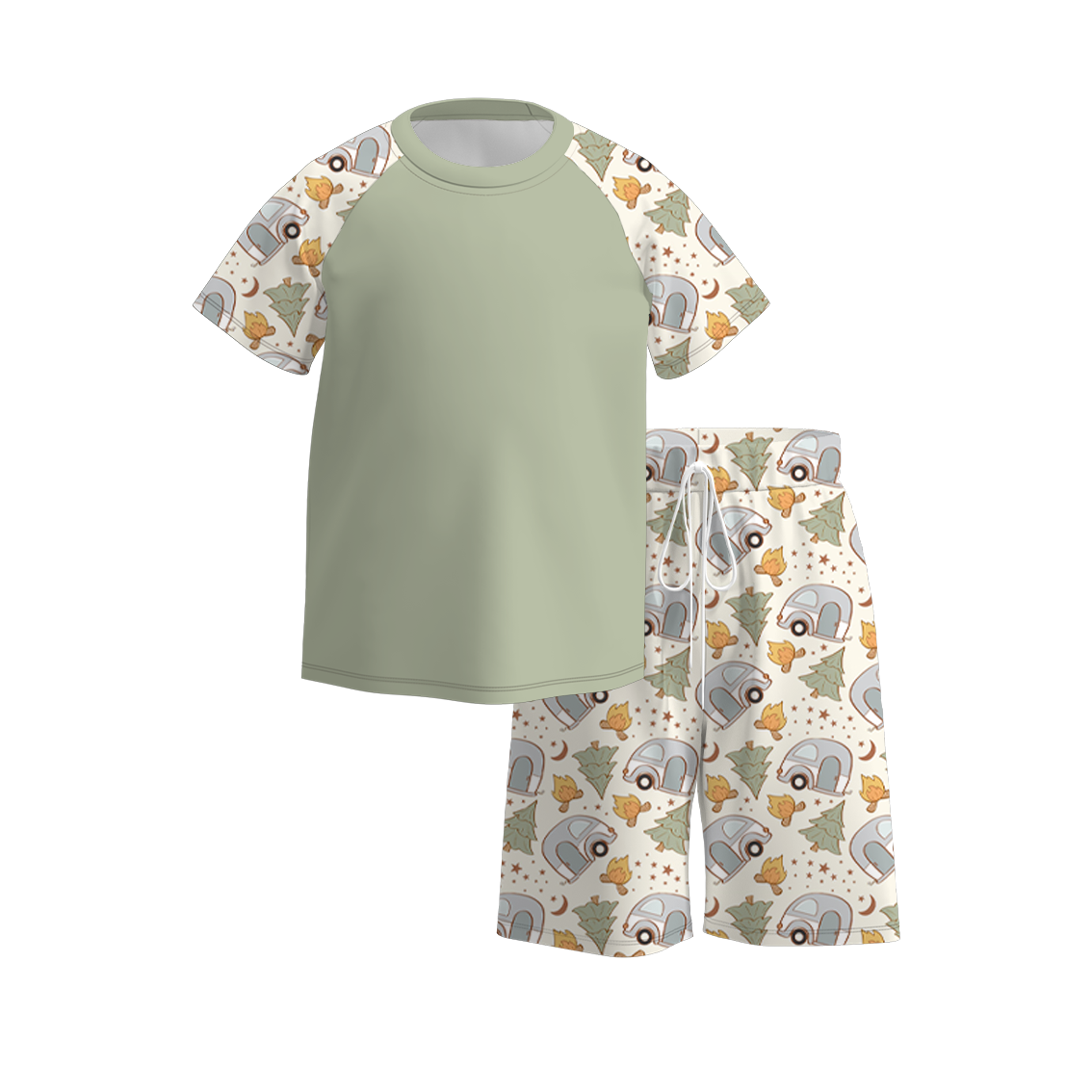 (Pre Order)Boys Summer Camping Print Short Set