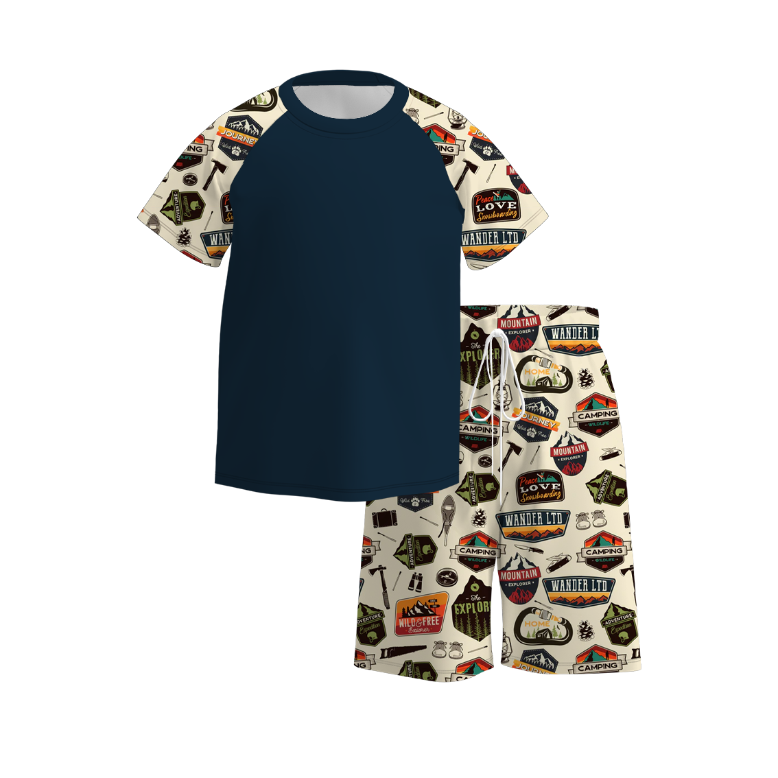 (Pre Order)Boys Summer Camping Print Short Set