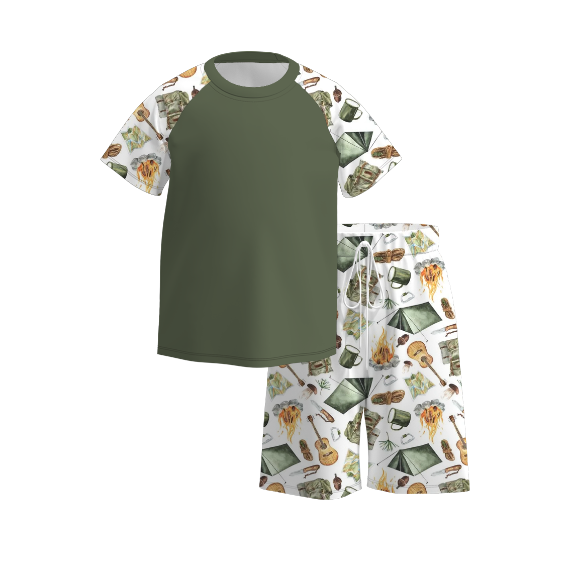 (Pre Order)Boys Summer Camping Print Short Set