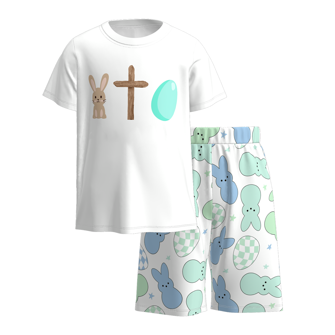 (Pre Order)Boys Easter Bunny Print Shorts Set