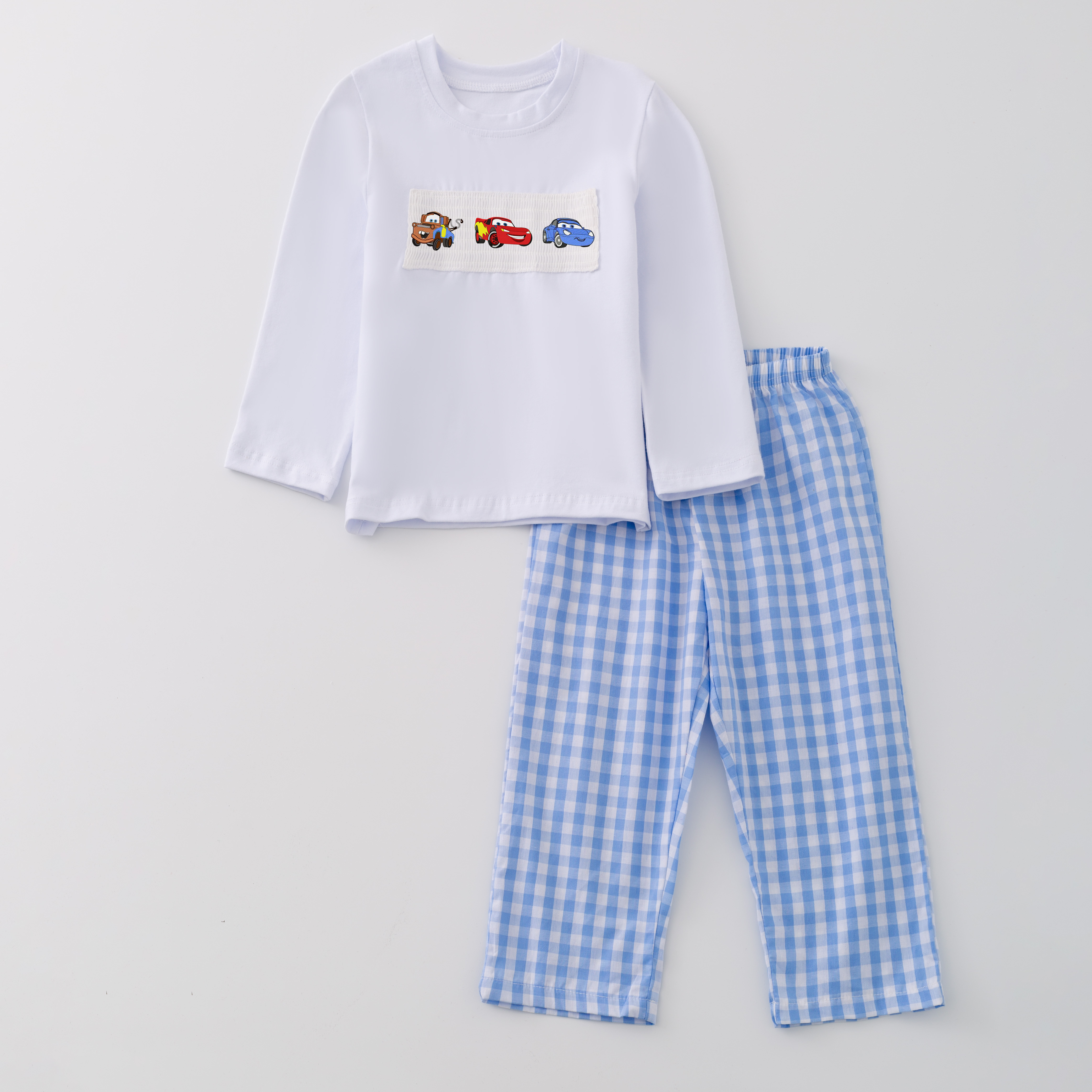 (Pre Order)Boys Cartoon Embroidery Smocked Romper and Outfit Set
