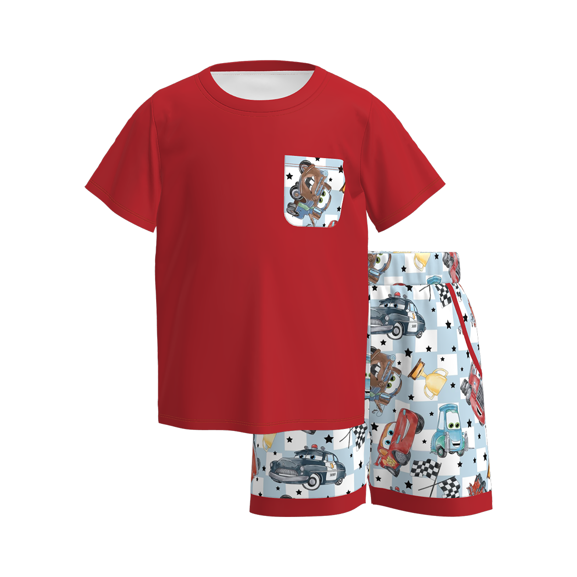 (Pre Order)Boys Spring and Summer Truck Print Shorts Set