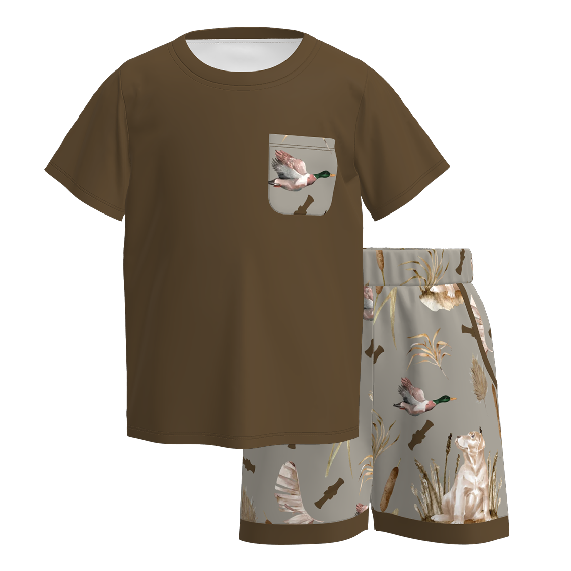 (Pre Order)Boys Spring and Summer Wild Duck Print Shorts Set