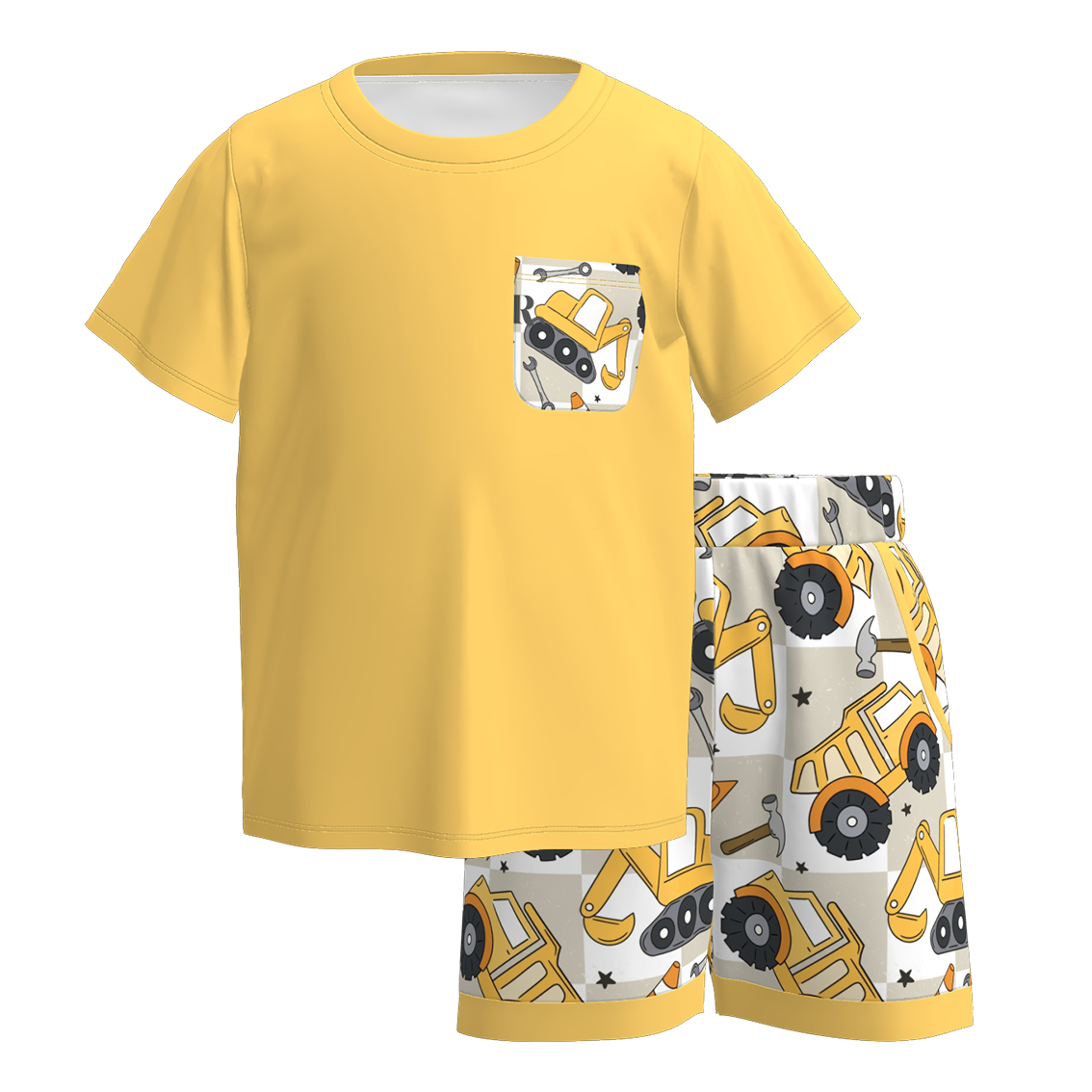 (Pre Order)Boys Spring and Summer Truck Print Shorts Set