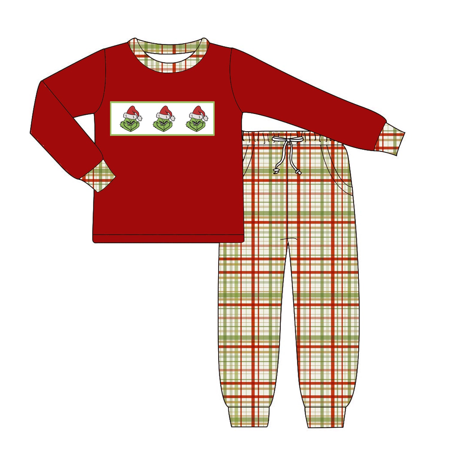 (Pre Order)Boys Christmas Cartoon Embroidery Smocked Outfit Set