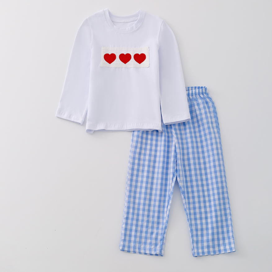 (Pre Order)Girls and Boys Valentine's Day Embroidery Smocked Dress Romper Outfit