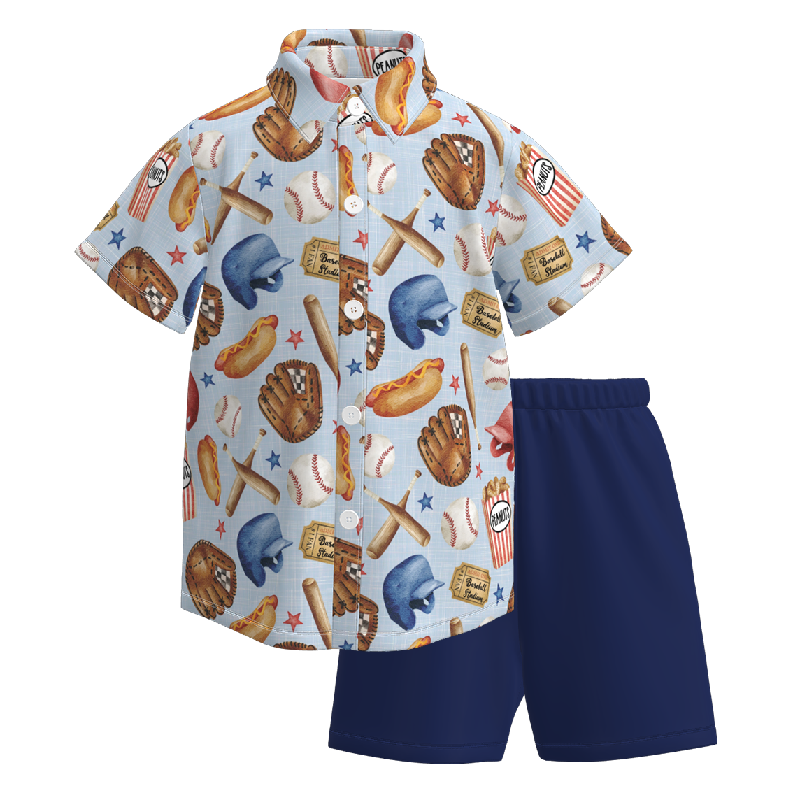 (Pre Order)Boys Patriotic Print Four-way Stretch Shirt Set