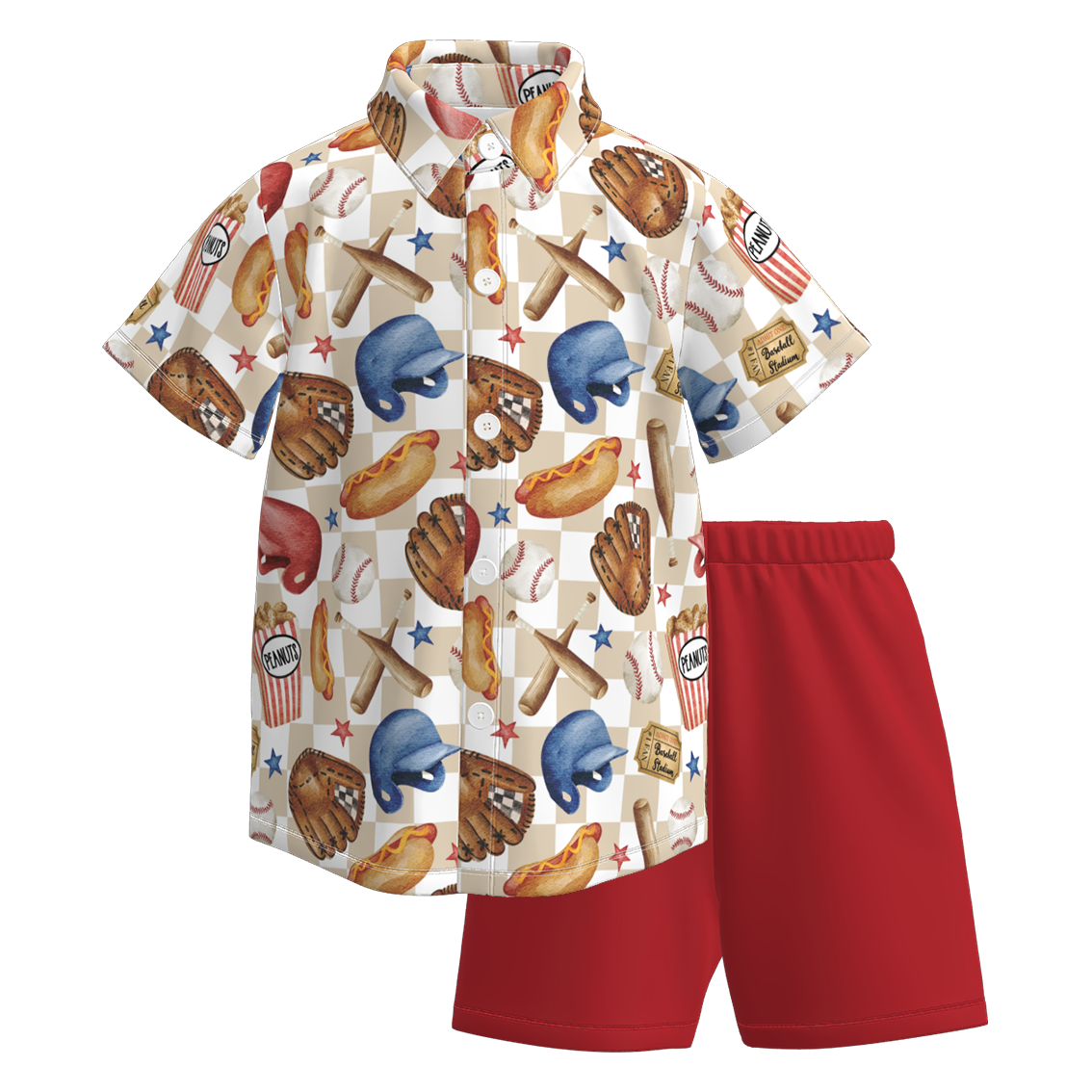 (Pre Order)Boys Patriotic Print Four-way Stretch Shirt Set