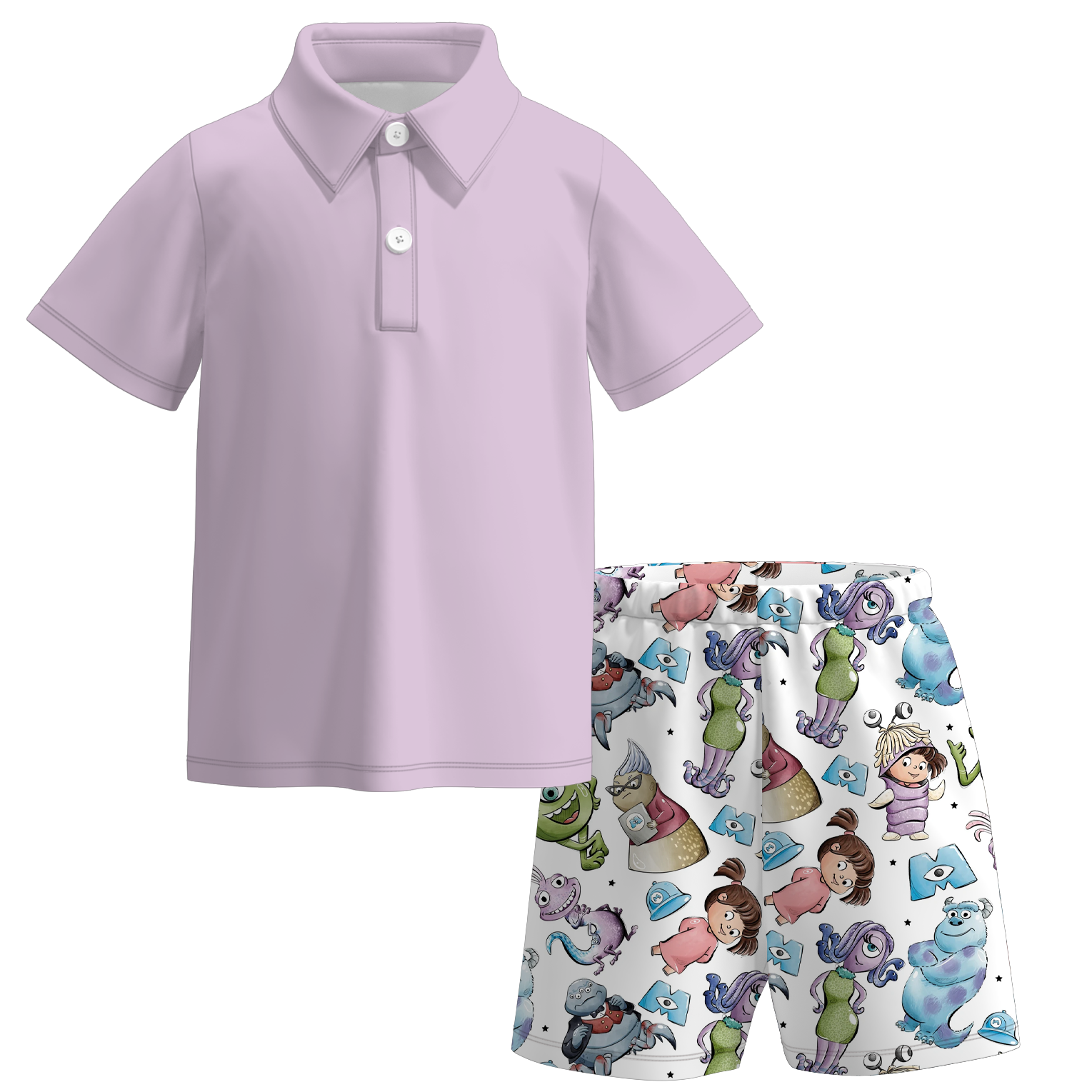 (Pre Order)Boys Spring and Summer Monster Print Shorts Set