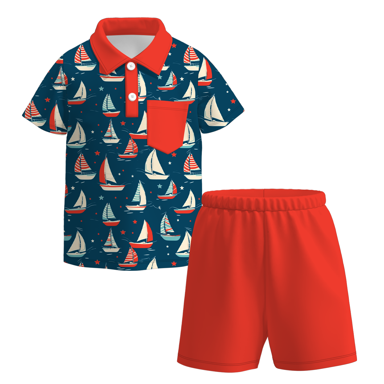 (Pre Order)Boys Patriotic Print Shorts Set