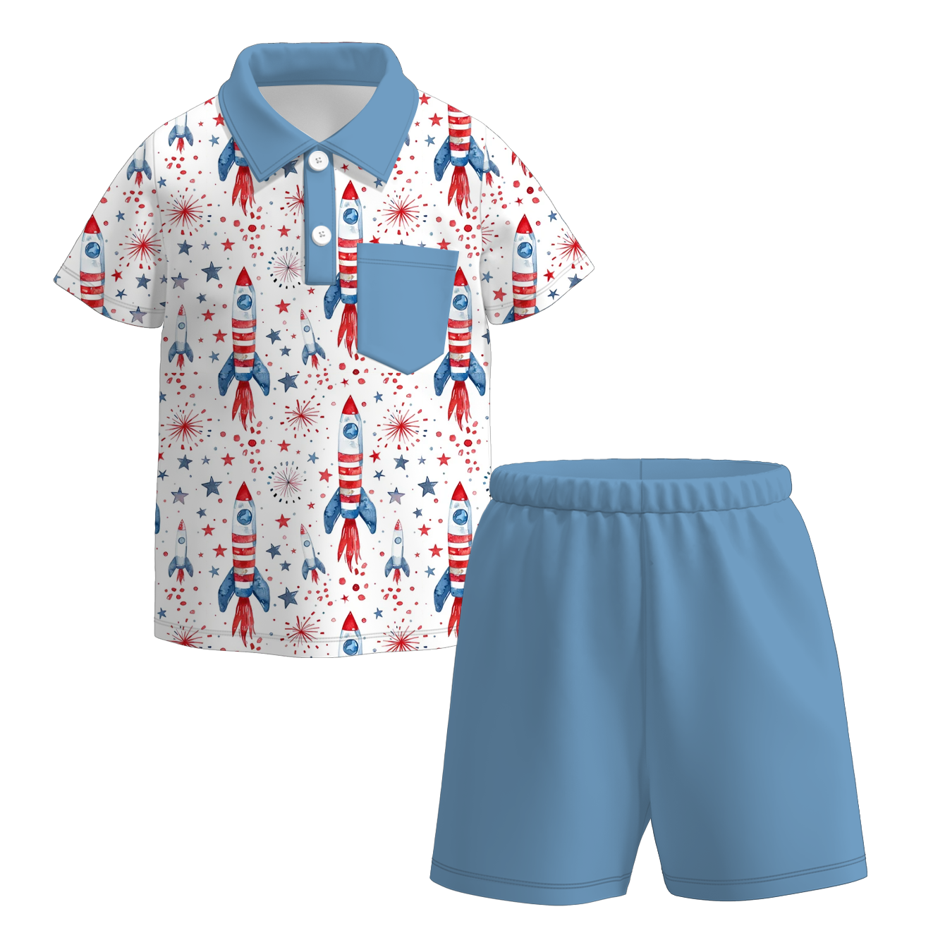 (Pre Order)Boys Patriotic Print Shorts Set