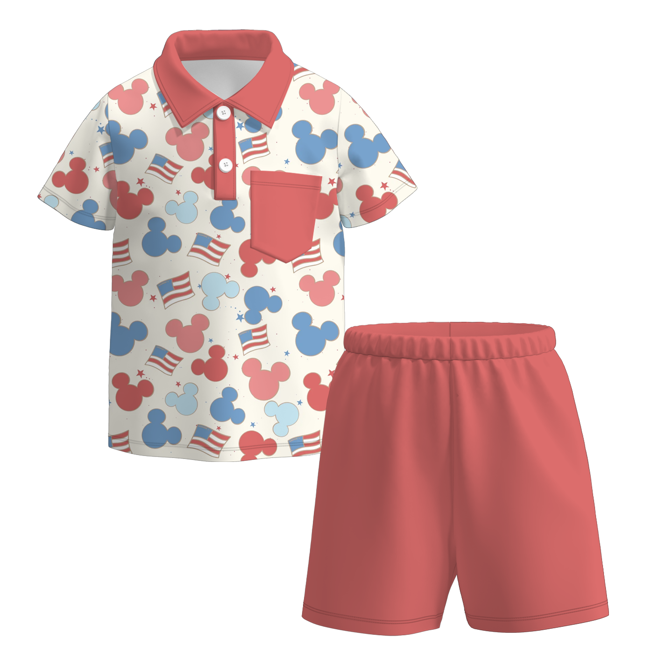 (Pre Order)Boys Patriotic Print Shorts Set