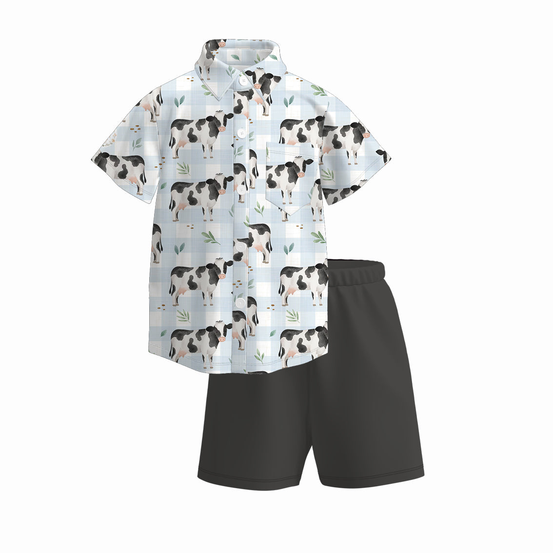 (Pre Order)Boys Spring and Summer Print Four-way Stretch Shirt Set