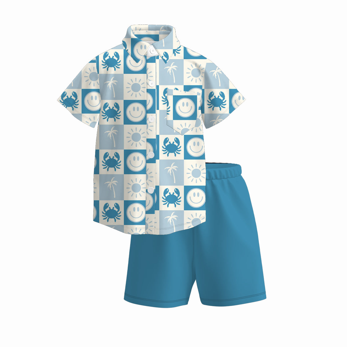 (Pre Order)Boys Spring and Summer Print Four-way Stretch Shirt Set