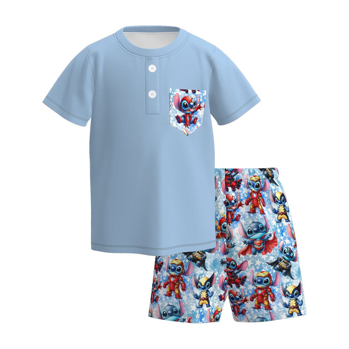 (Pre Order)Boys Summer Cartoon Print Shorts Set