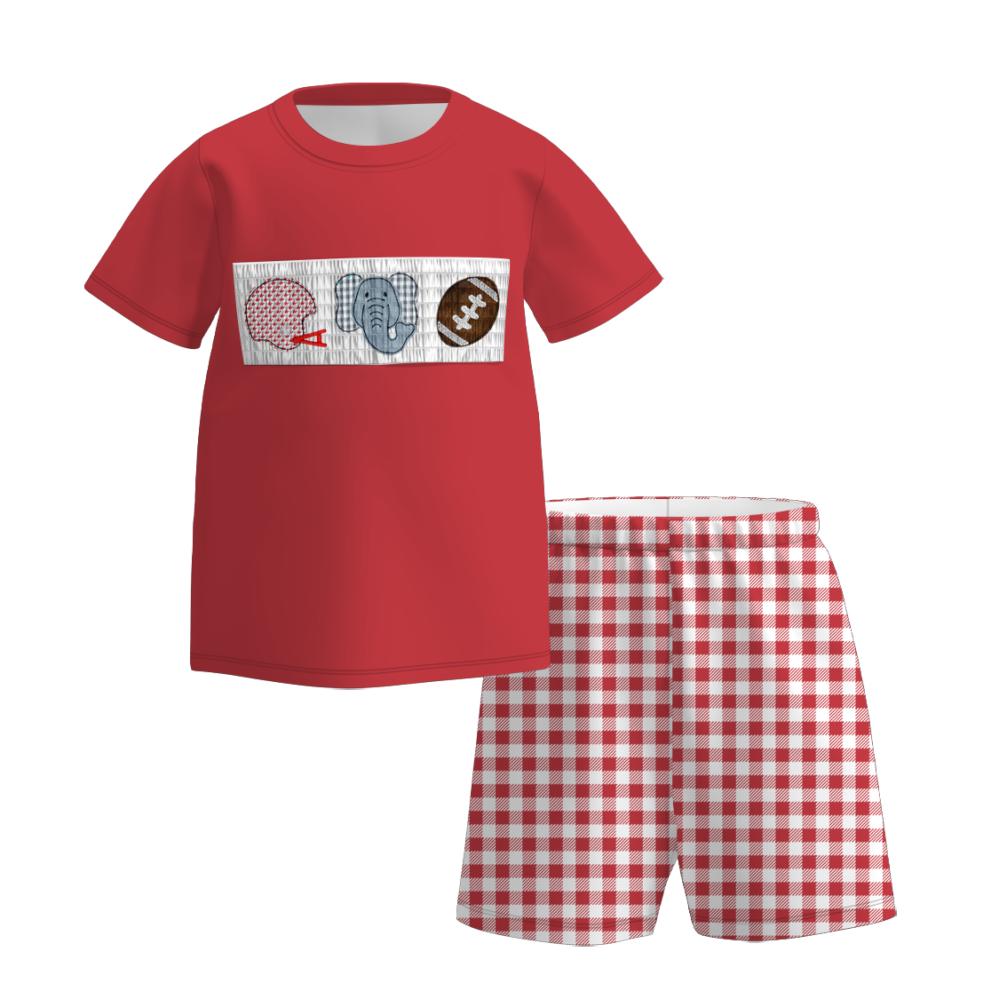 (Pre Order)Family Football Alabama Embroidery Smocked Dress,Set&Romper