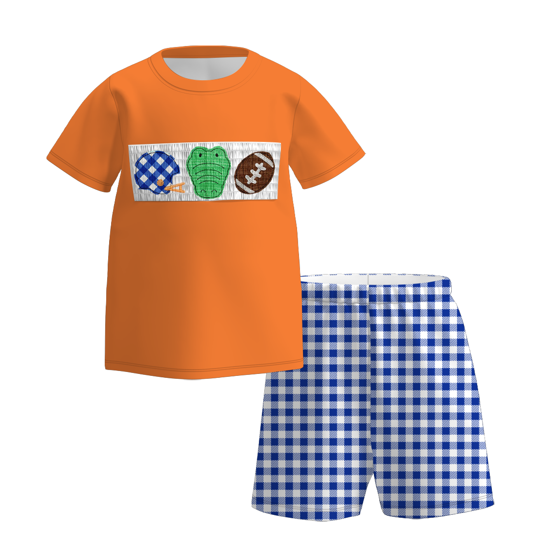 (Pre Order)Family Football Florida Embroidery Smocked Dress,Set&Romper