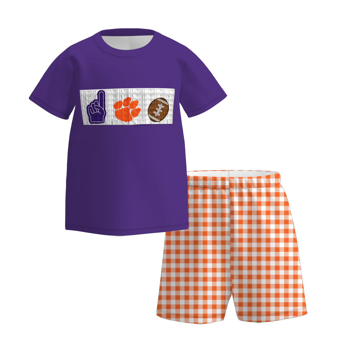 (Pre Order)Family Football Clemson Embroidery Smocked Dress,Set&Romper