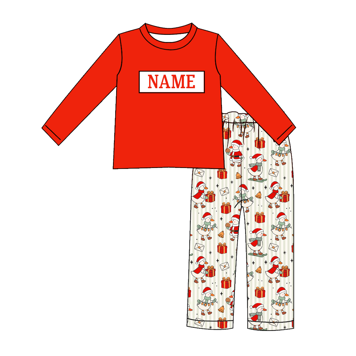 (Pre Order)Family Christmas Goose Embroidery Smocked Dress,Set&Romper