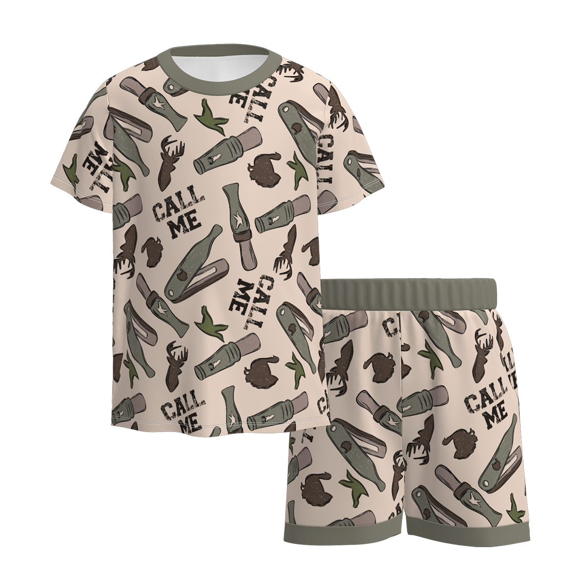 (Pre Order)Boys Fall Print Shorts Set