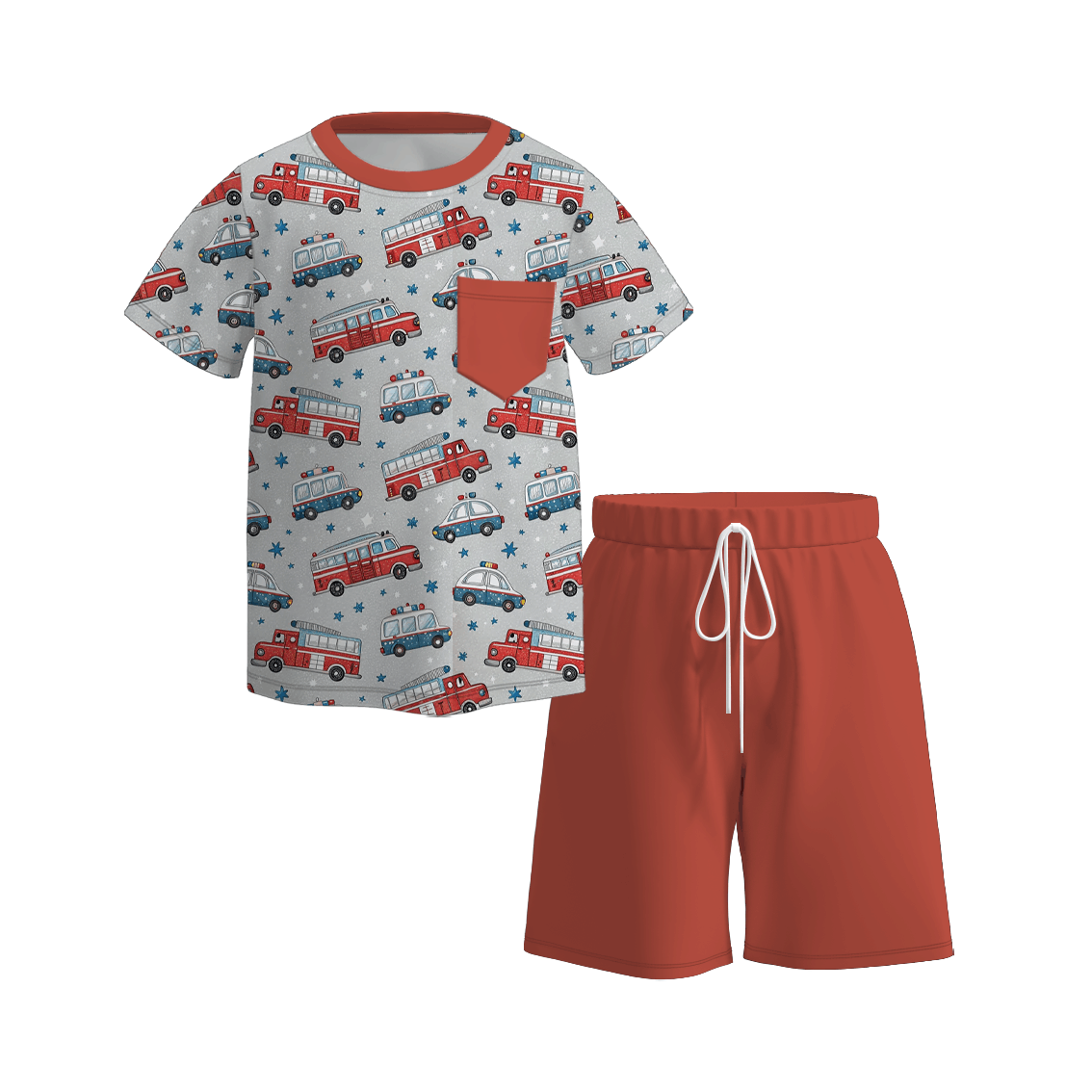 (Pre Order)Brothers Spring and Summer Cartoon Car Print Set&Romper