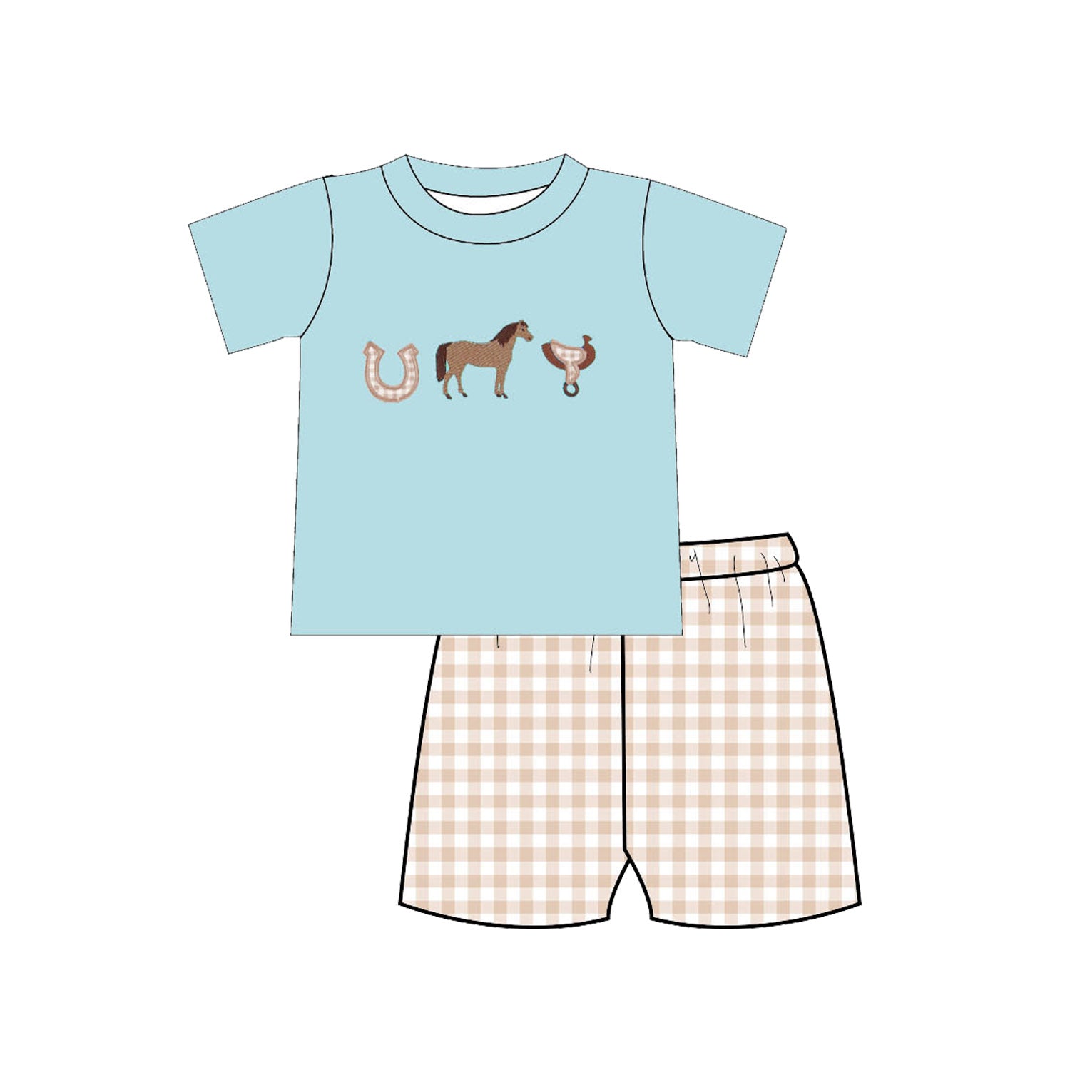 (Pre Order)Siblings Spring&Summer Horse Applique Outfit Set&Romper