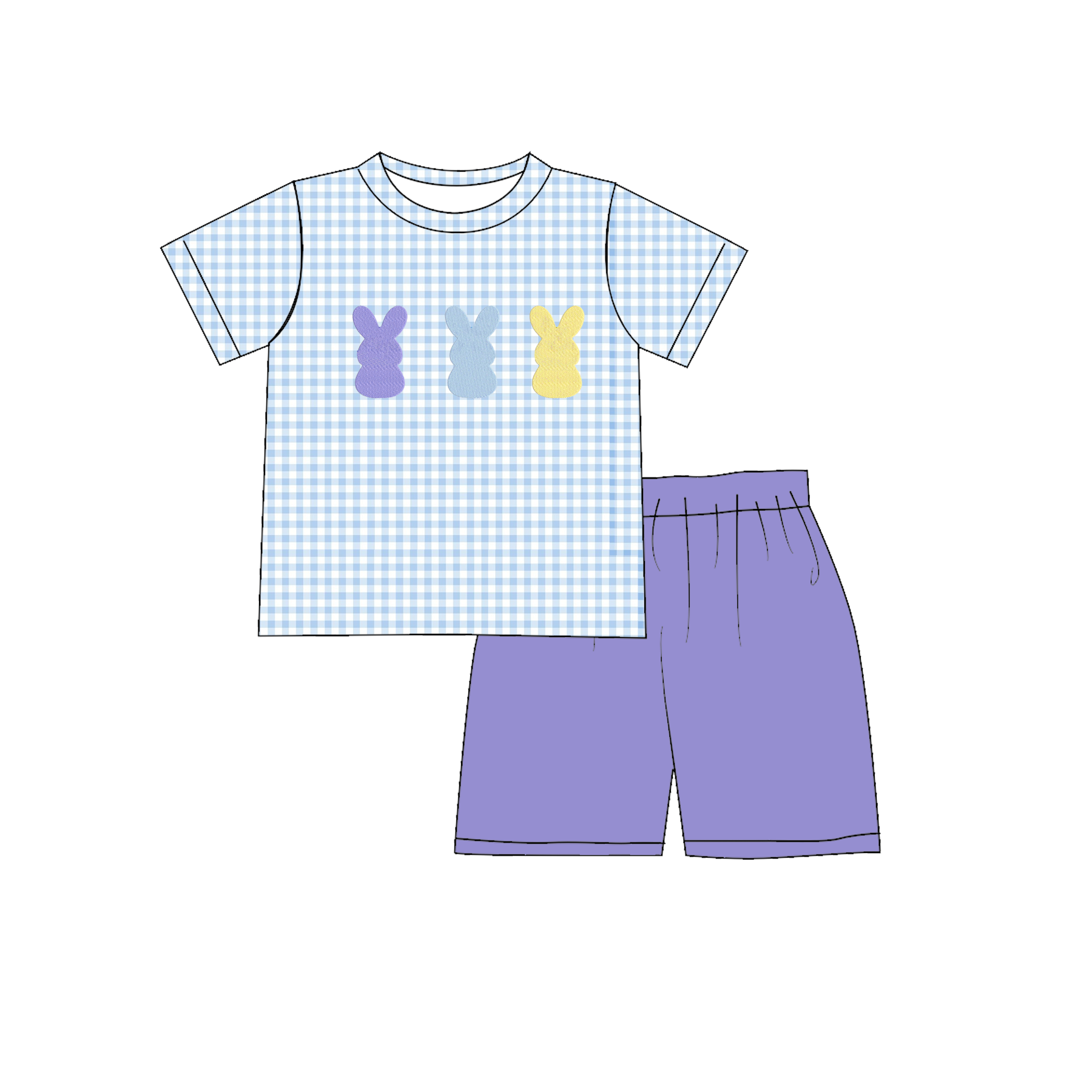 (Pre Order)Siblings Easter Bunny Applique Dress,Set&Romper